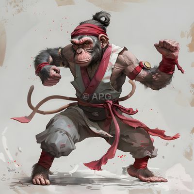 Kämpferischer Affe im Martial-Arts-Stil (KI-Generiert)